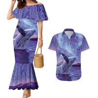 New Zealand Matariki Humpback Whale Couples Matching Mermaid Dress and Hawaiian Shirt Paikea Maori New Year Purple Galaxy