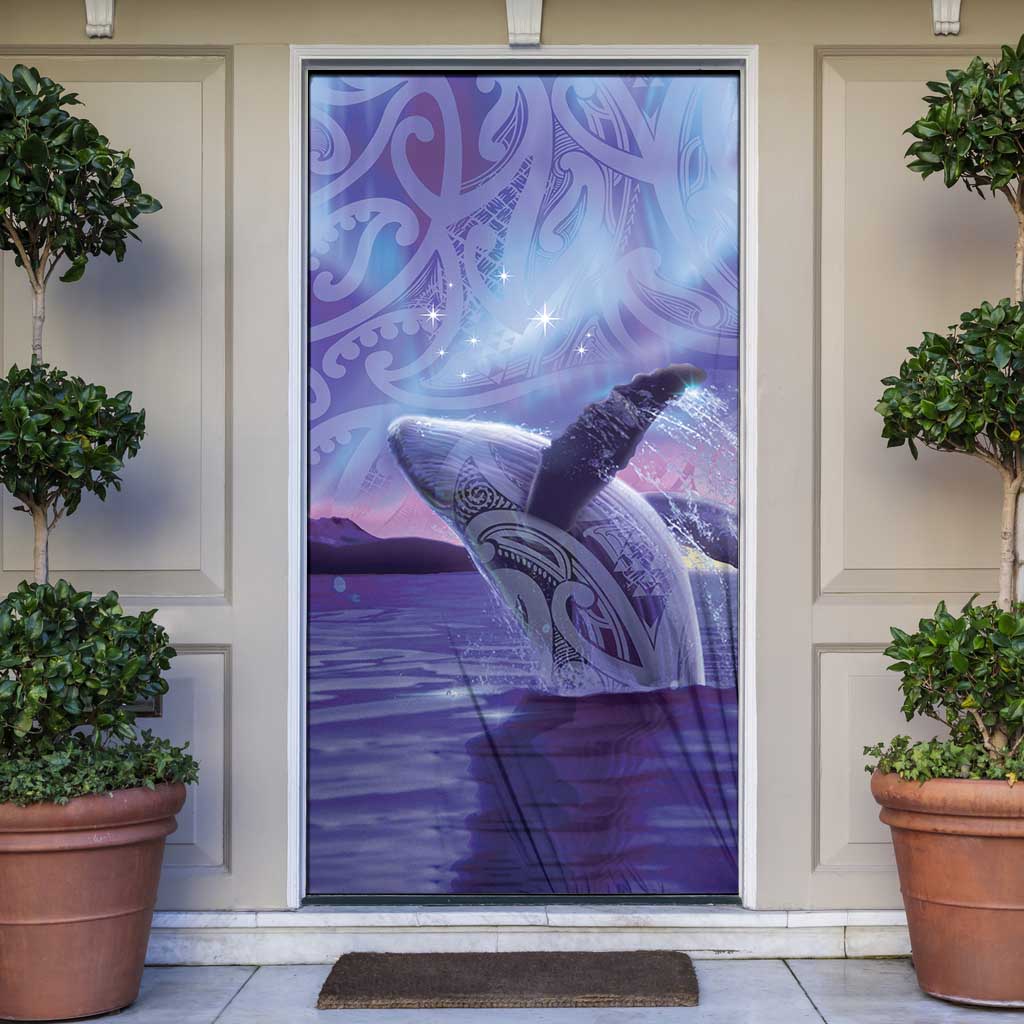 New Zealand Matariki Humpback Whale Door Cover Paikea Maori New Year Purple Galaxy