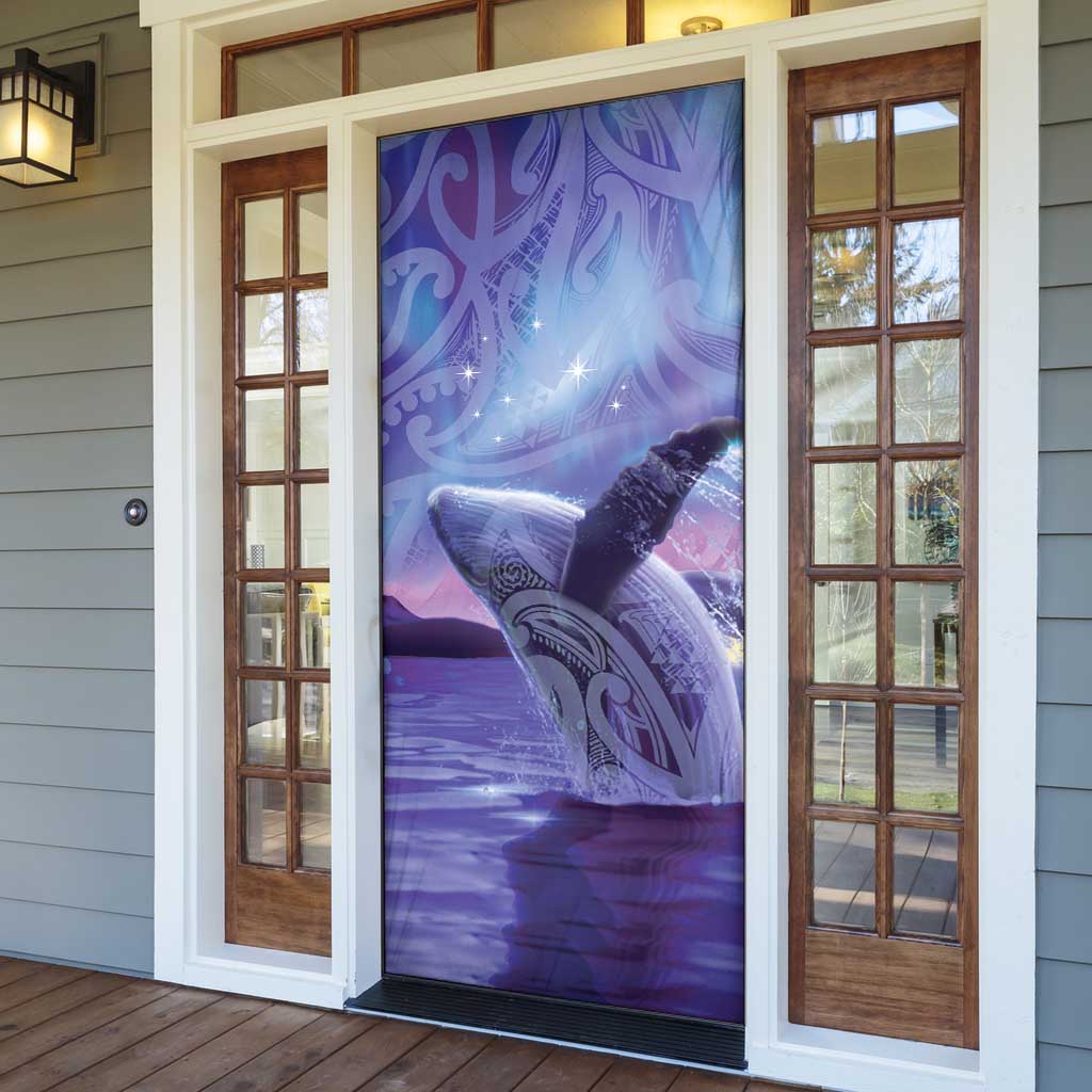 New Zealand Matariki Humpback Whale Door Cover Paikea Maori New Year Purple Galaxy