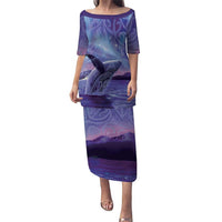 New Zealand Matariki Humpback Whale Family Matching Puletasi and Hawaiian Shirt Paikea Maori New Year Purple Galaxy