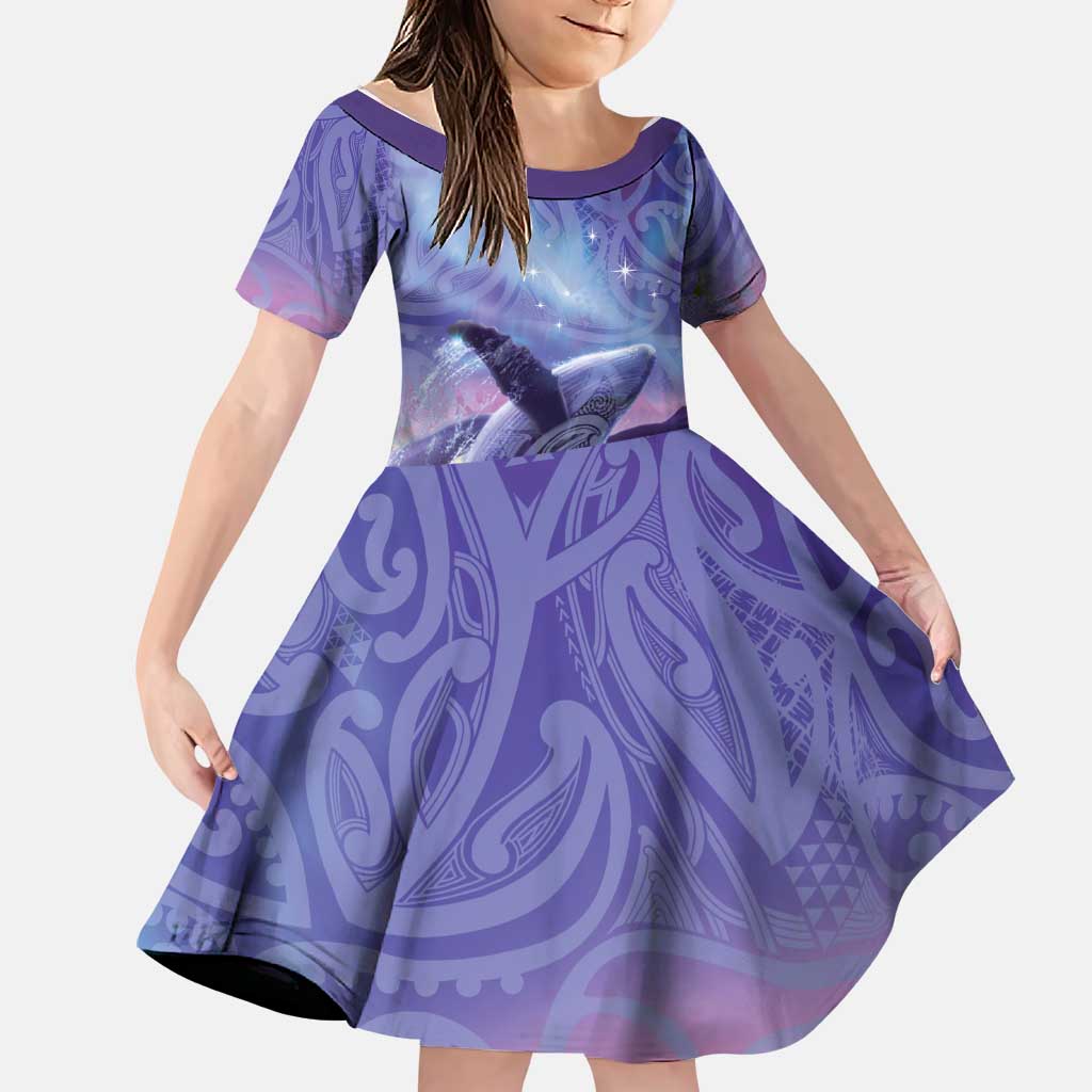 New Zealand Matariki Humpback Whale Family Matching Summer Maxi Dress and Hawaiian Shirt Paikea Maori New Year Purple Galaxy