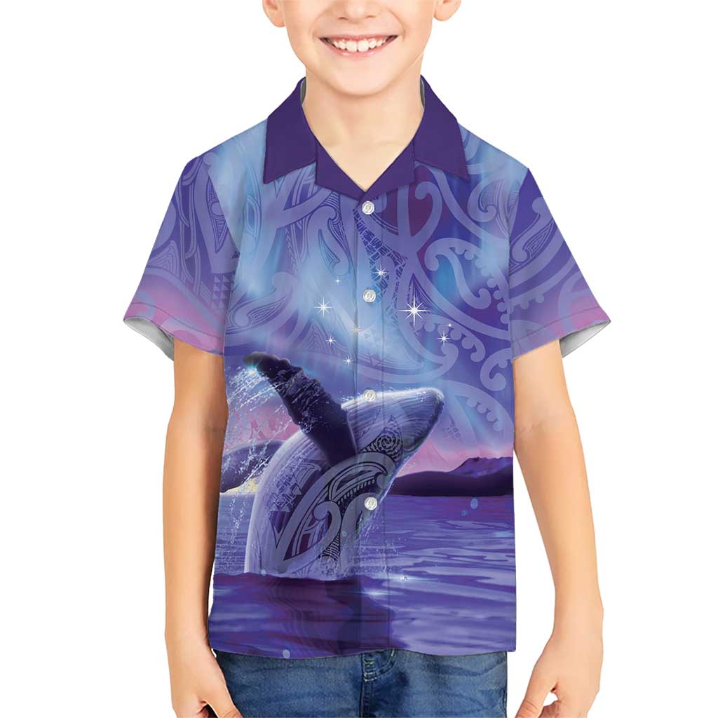 New Zealand Matariki Humpback Whale Family Matching Tank Maxi Dress and Hawaiian Shirt Paikea Maori New Year Purple Galaxy