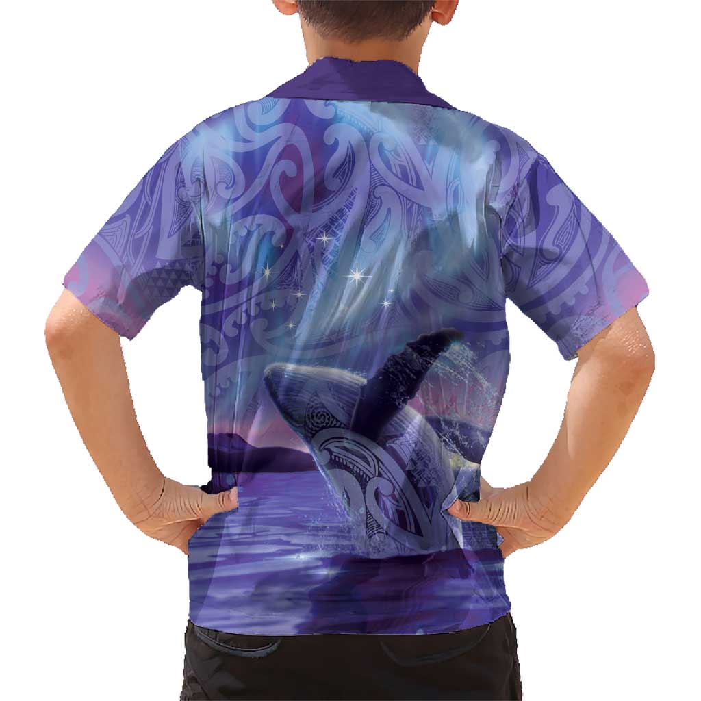 New Zealand Matariki Humpback Whale Kid Hawaiian Shirt Paikea Maori New Year Purple Galaxy