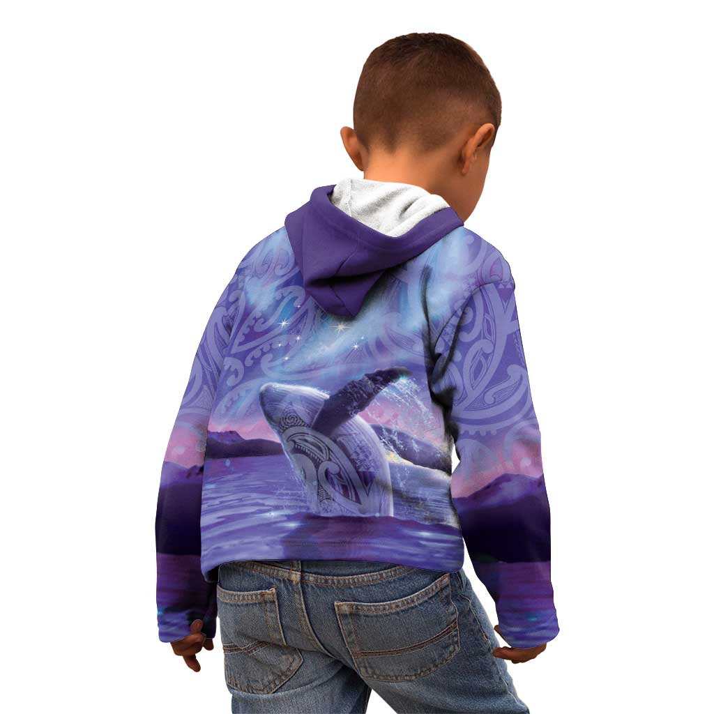 New Zealand Matariki Humpback Whale Kid Hoodie Paikea Maori New Year Purple Galaxy
