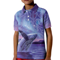 New Zealand Matariki Humpback Whale Kid Polo Shirt Paikea Maori New Year Purple Galaxy