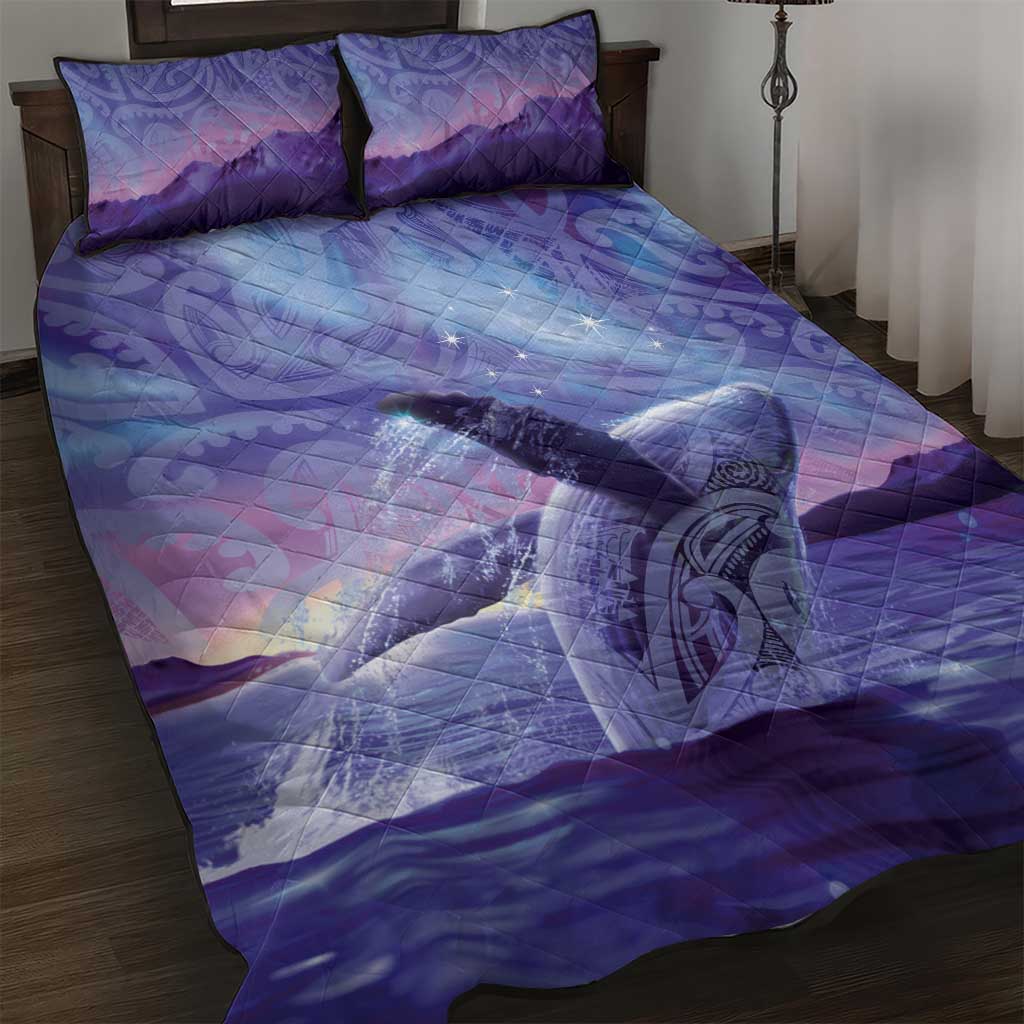 New Zealand Matariki Humpback Whale Quilt Bed Set Paikea Maori New Year Purple Galaxy