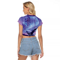New Zealand Matariki Humpback Whale Raglan Cropped T Shirt Paikea Maori New Year Purple Galaxy