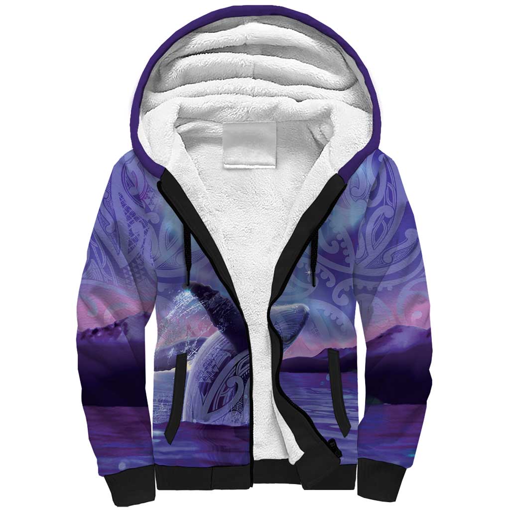 New Zealand Matariki Humpback Whale Sherpa Hoodie Paikea Maori New Year Purple Galaxy