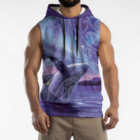 New Zealand Matariki Humpback Whale Sleeveless Hoodie Paikea Maori New Year Purple Galaxy