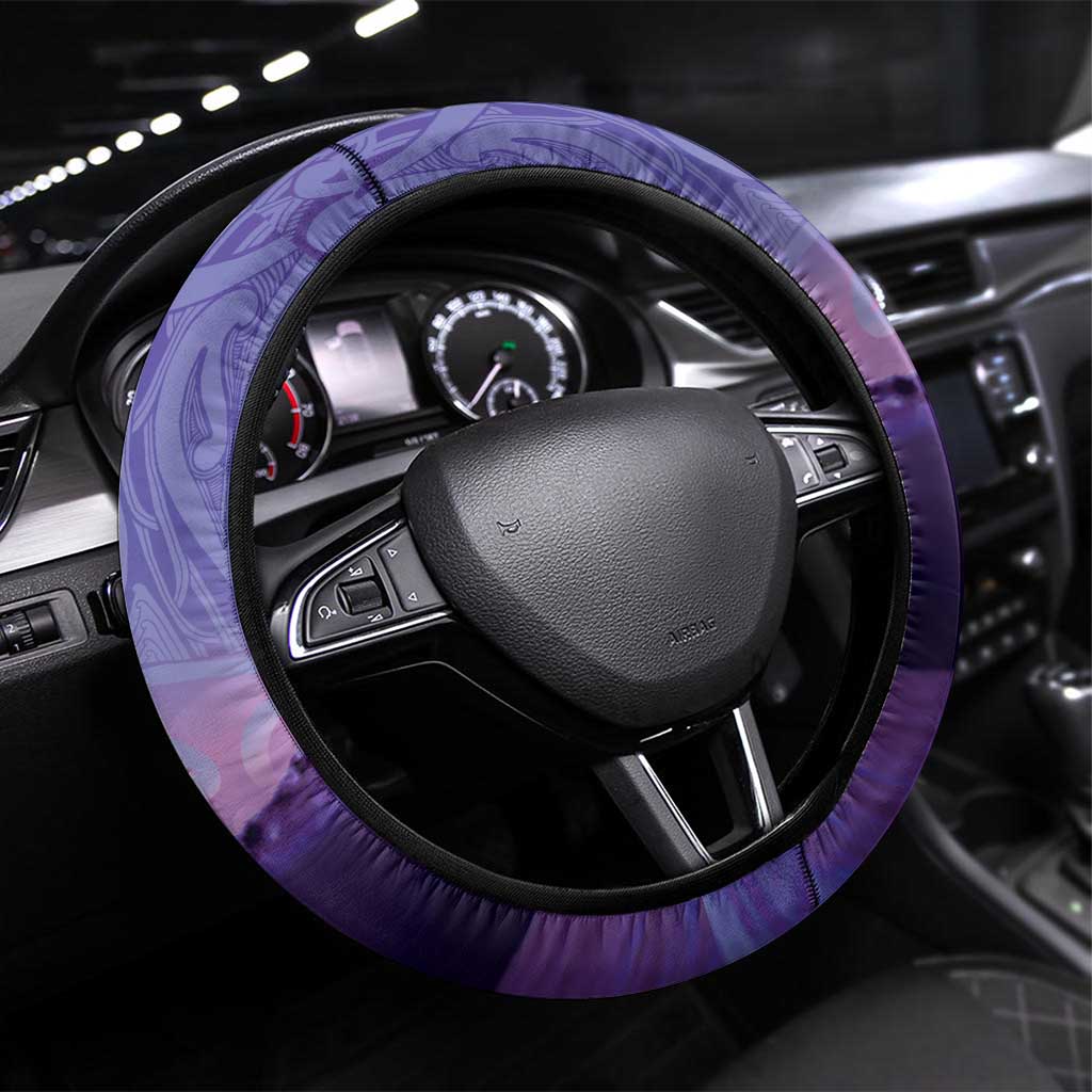 New Zealand Matariki Humpback Whale Steering Wheel Cover Paikea Maori New Year Purple Galaxy