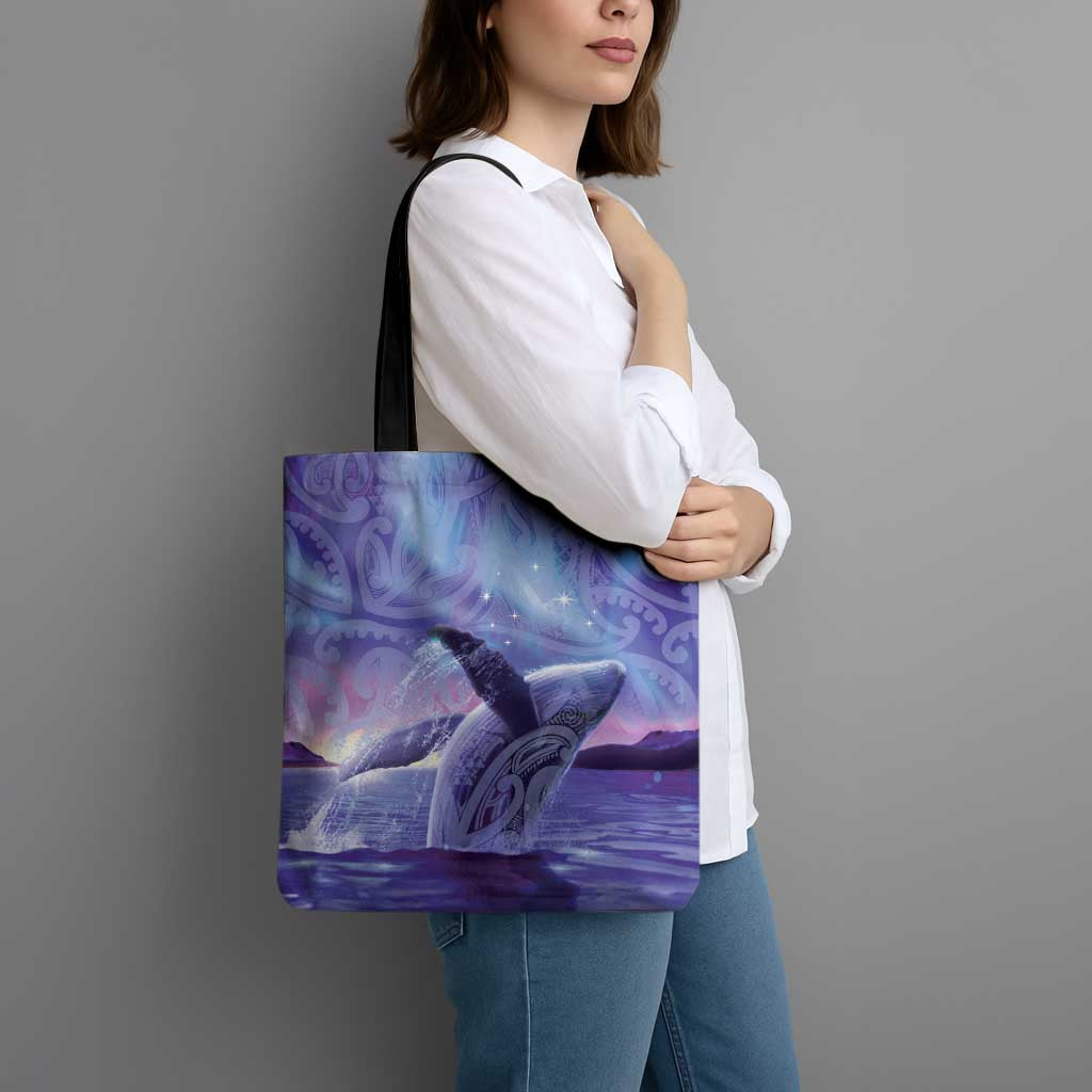 New Zealand Matariki Humpback Whale Tote Bag Paikea Maori New Year Purple Galaxy