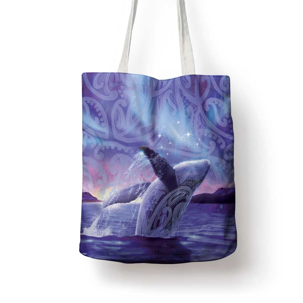 New Zealand Matariki Humpback Whale Tote Bag Paikea Maori New Year Purple Galaxy