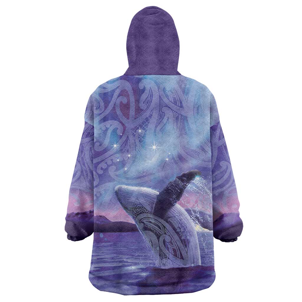 New Zealand Matariki Humpback Whale Wearable Blanket Hoodie Paikea Maori New Year Purple Galaxy