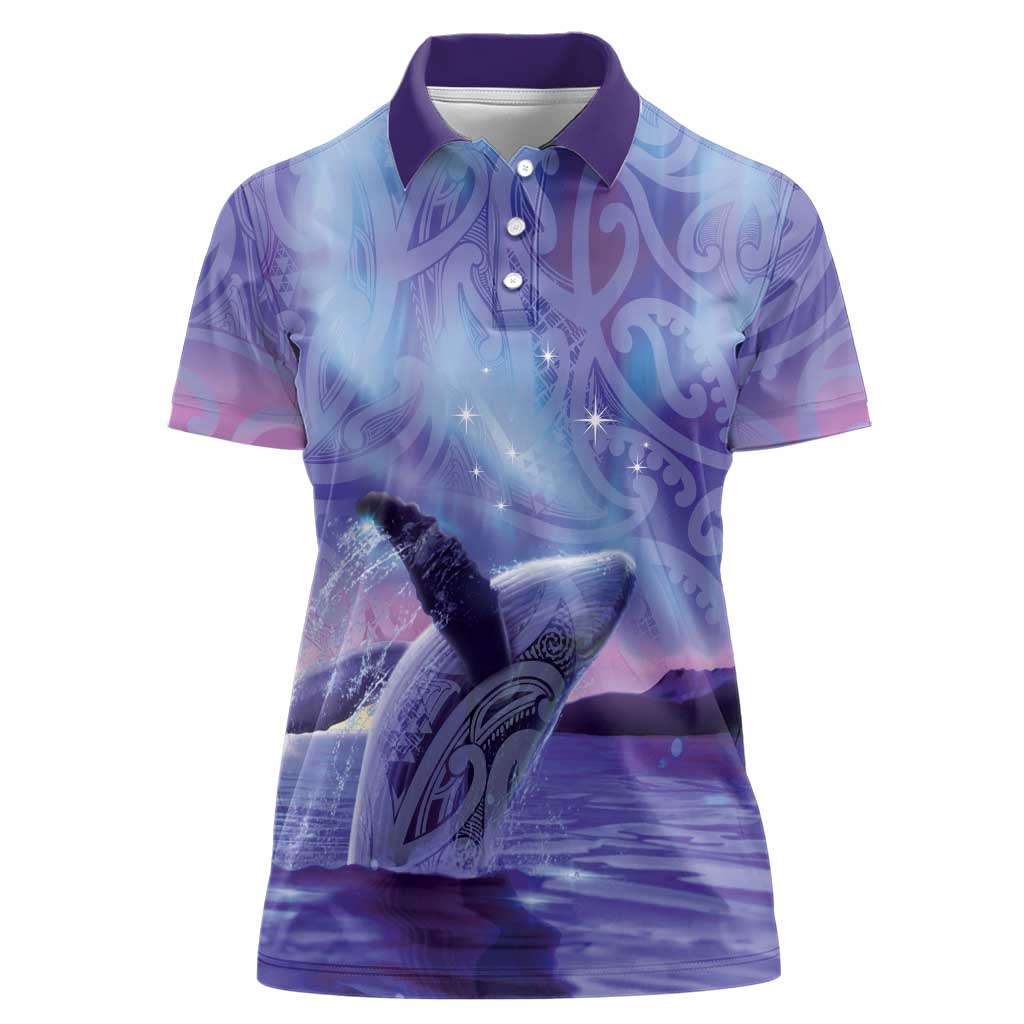 New Zealand Matariki Humpback Whale Women Polo Shirt Paikea Maori New Year Purple Galaxy