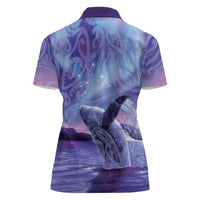 New Zealand Matariki Humpback Whale Women Polo Shirt Paikea Maori New Year Purple Galaxy