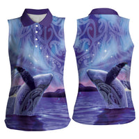 New Zealand Matariki Humpback Whale Women Sleeveless Polo Shirt Paikea Maori New Year Purple Galaxy