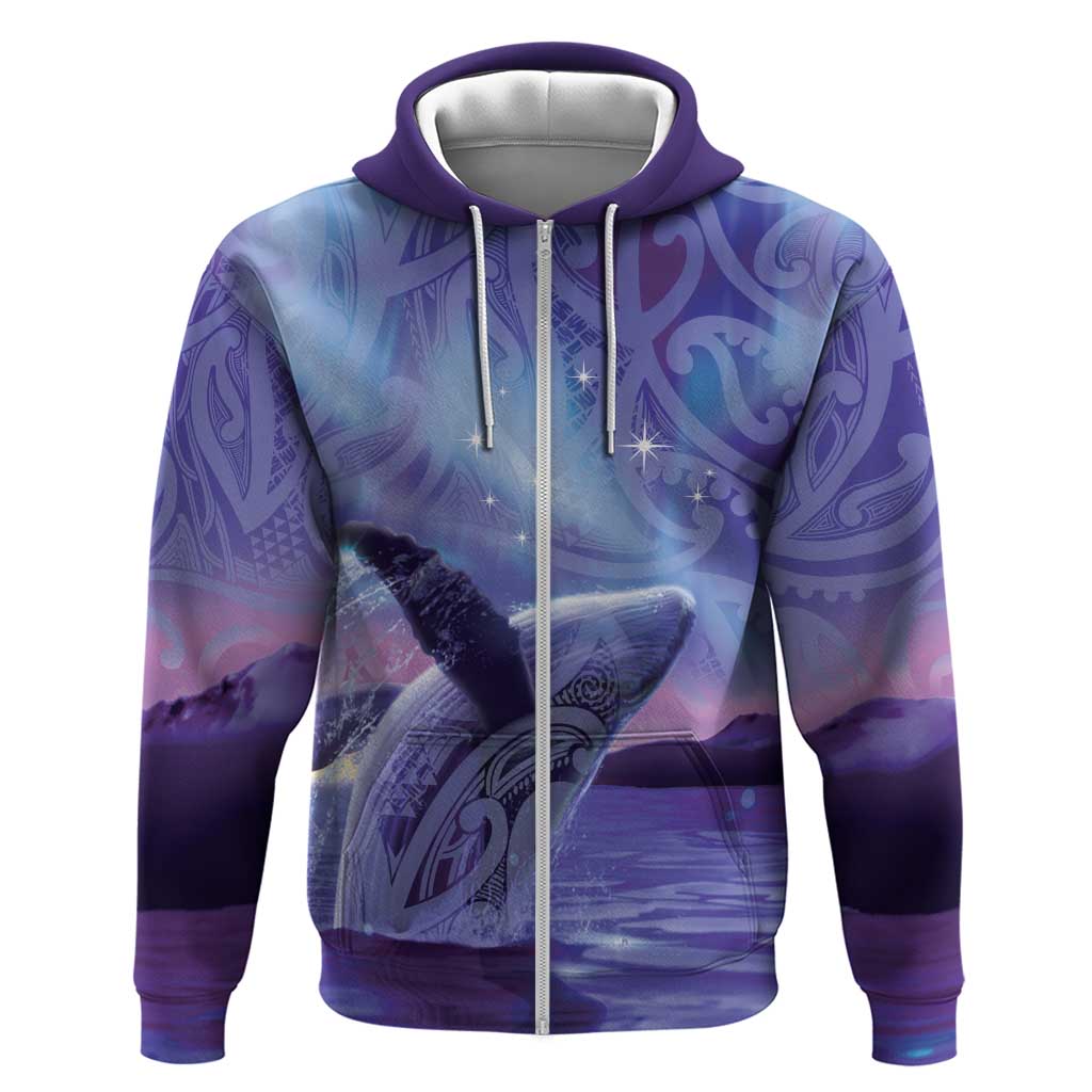 New Zealand Matariki Humpback Whale Zip Hoodie Paikea Maori New Year Purple Galaxy LT14 Zip Hoodie Purple - Polynesian Pride