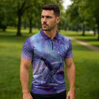 New Zealand Matariki Humpback Whale Zipper Polo Shirt Paikea Maori New Year Purple Galaxy LT14 - Polynesian Pride