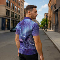 New Zealand Matariki Humpback Whale Zipper Polo Shirt Paikea Maori New Year Purple Galaxy LT14 - Polynesian Pride