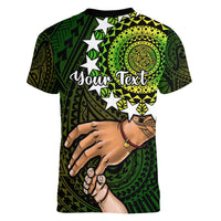 Personalised Father Day Cook Islands Women V Neck T Shirt I Love You Dad Kuki Airani Turtle Pattern LT14 - Polynesian Pride