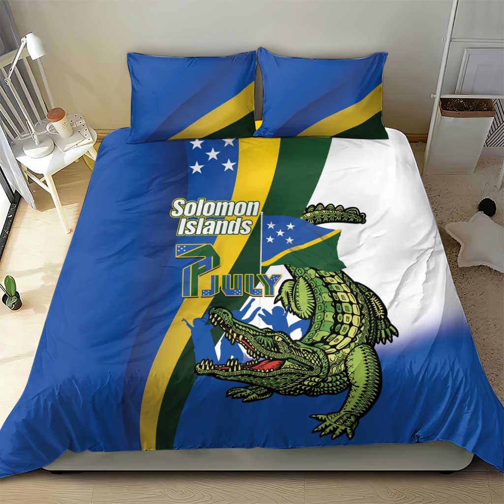 Solomon Islands Independence Day Bedding Set Happy 7 July Crocodile Flag Style
