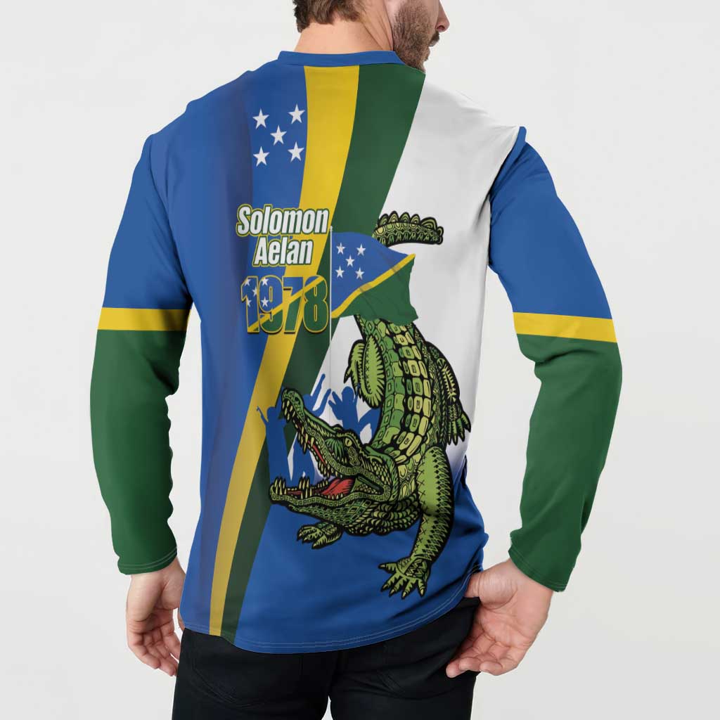 Solomon Islands Independence Day Button Sweatshirt Happy 7 July Crocodile Flag Style