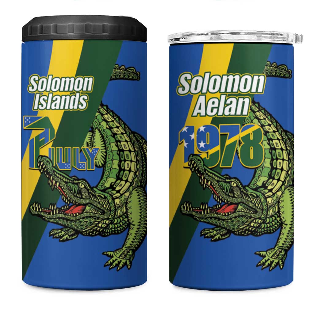 Solomon Islands Independence Day 4 in 1 Can Cooler Tumbler Happy 7 July Crocodile Flag Style