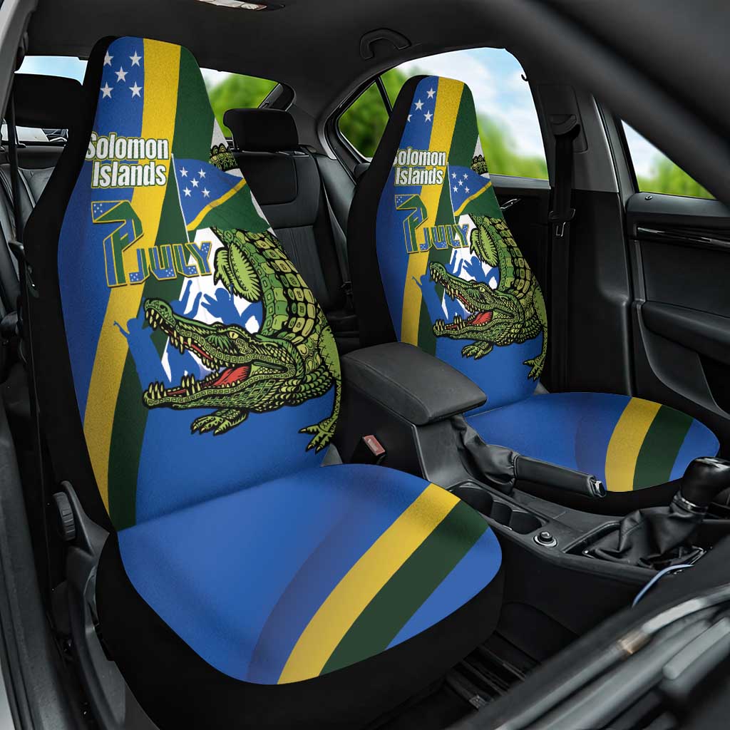Solomon Islands Independence Day Car Seat Cover Happy 7 July Crocodile Flag Style