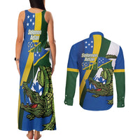 Solomon Islands Independence Day Couples Matching Tank Maxi Dress and Long Sleeve Button Shirt Happy 7 July Crocodile Flag Style