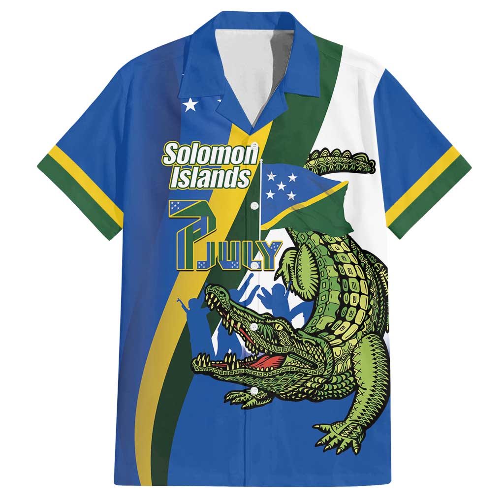 Solomon Islands Independence Day Family Matching Long Sleeve Bodycon Dress and Hawaiian Shirt Happy 7 July Crocodile Flag Style