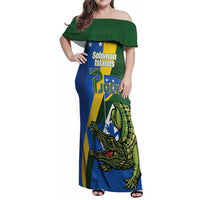 Solomon Islands Independence Day Family Matching Off Shoulder Maxi Dress and Hawaiian Shirt Happy 7 July Crocodile Flag Style