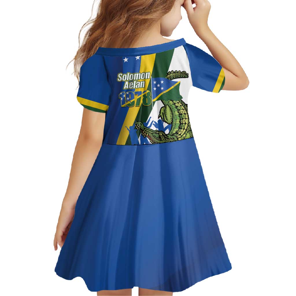 Solomon Islands Independence Day Family Matching Short Sleeve Bodycon Dress and Hawaiian Shirt Happy 7 July Crocodile Flag Style