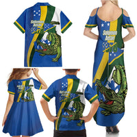 Solomon Islands Independence Day Family Matching Summer Maxi Dress and Hawaiian Shirt Happy 7 July Crocodile Flag Style