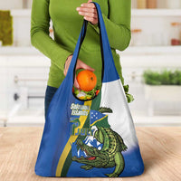 Solomon Islands Independence Day Grocery Bag Happy 7 July Crocodile Flag Style