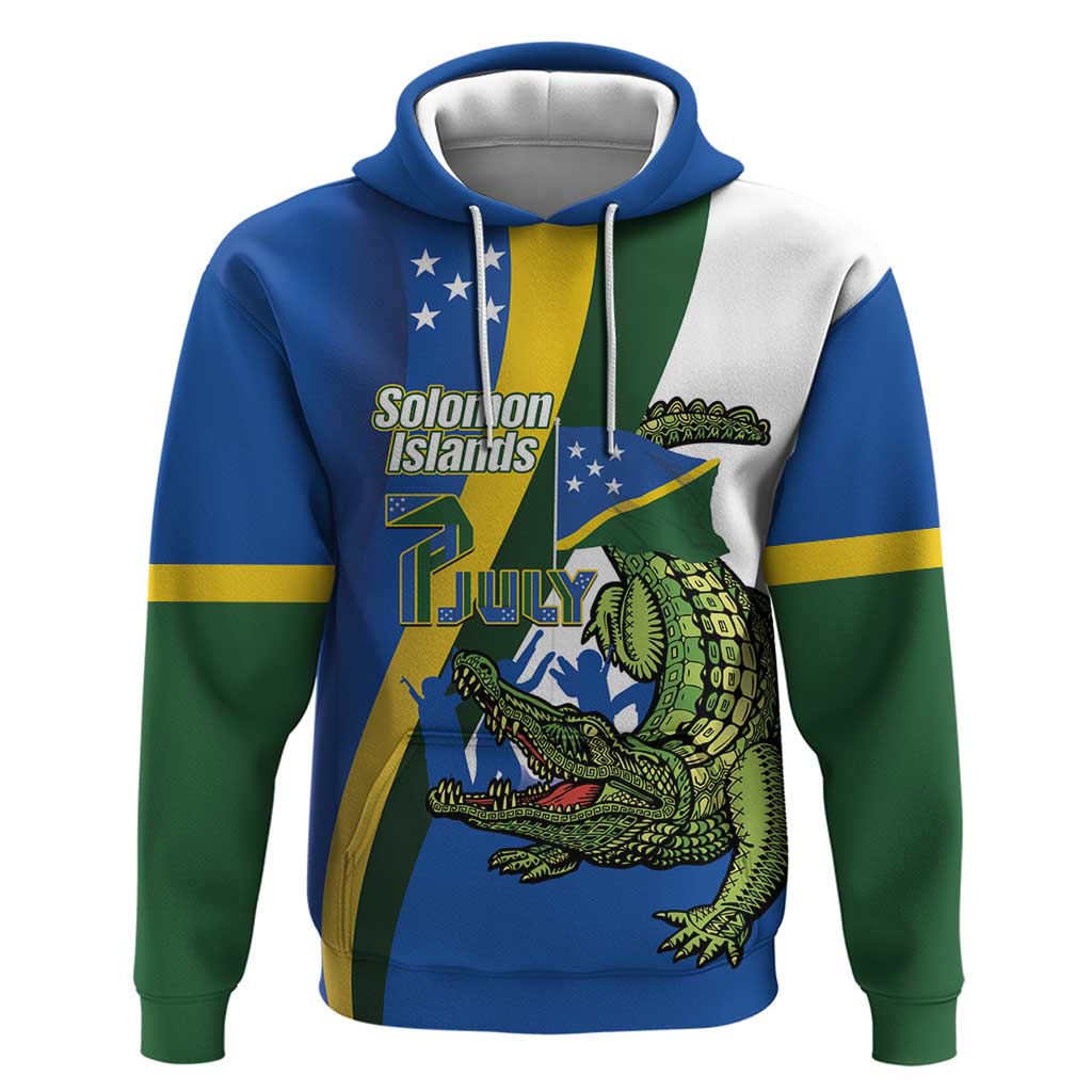 Solomon Islands Independence Day Hoodie Happy 7 July Crocodile Flag Style