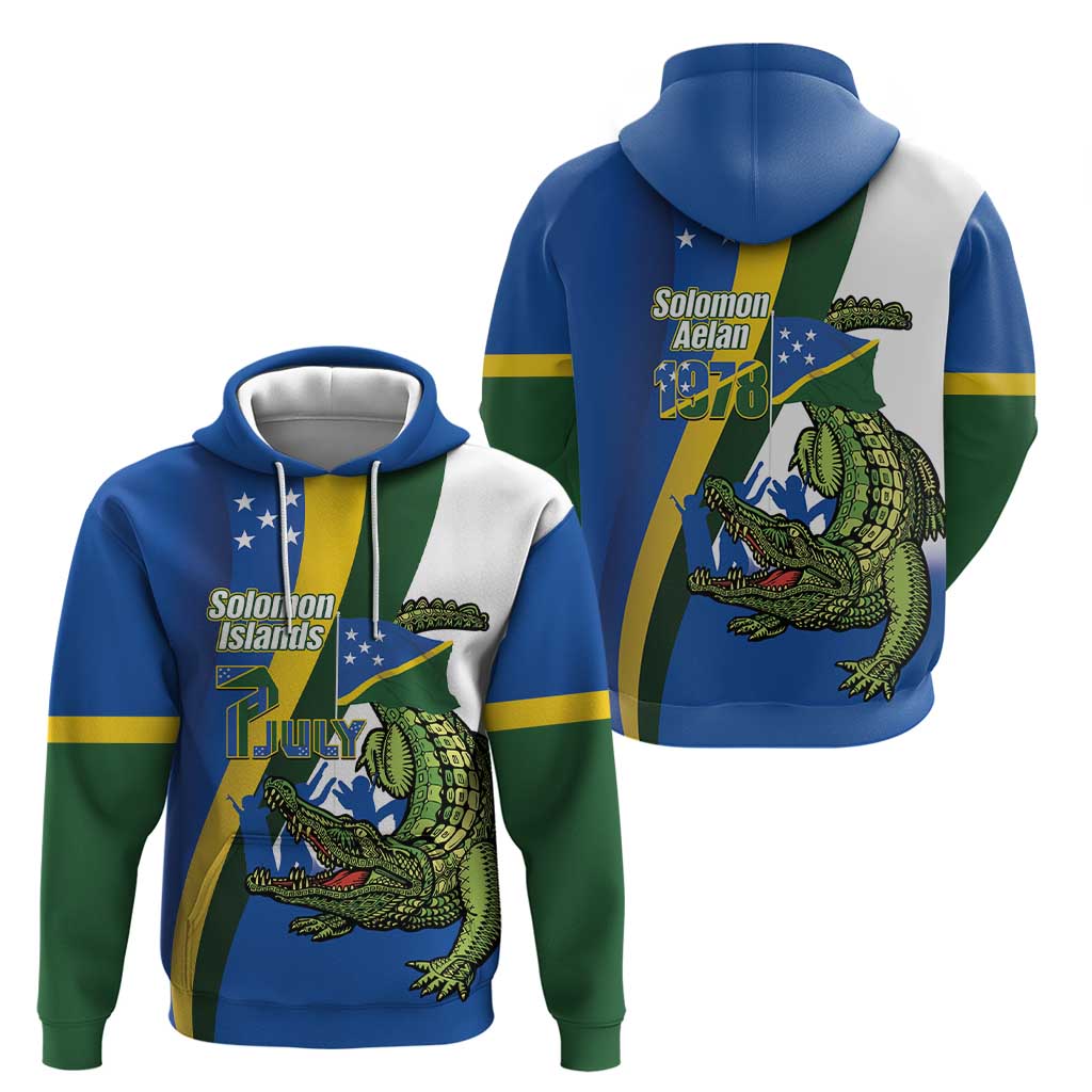 Solomon Islands Independence Day Hoodie Happy 7 July Crocodile Flag Style