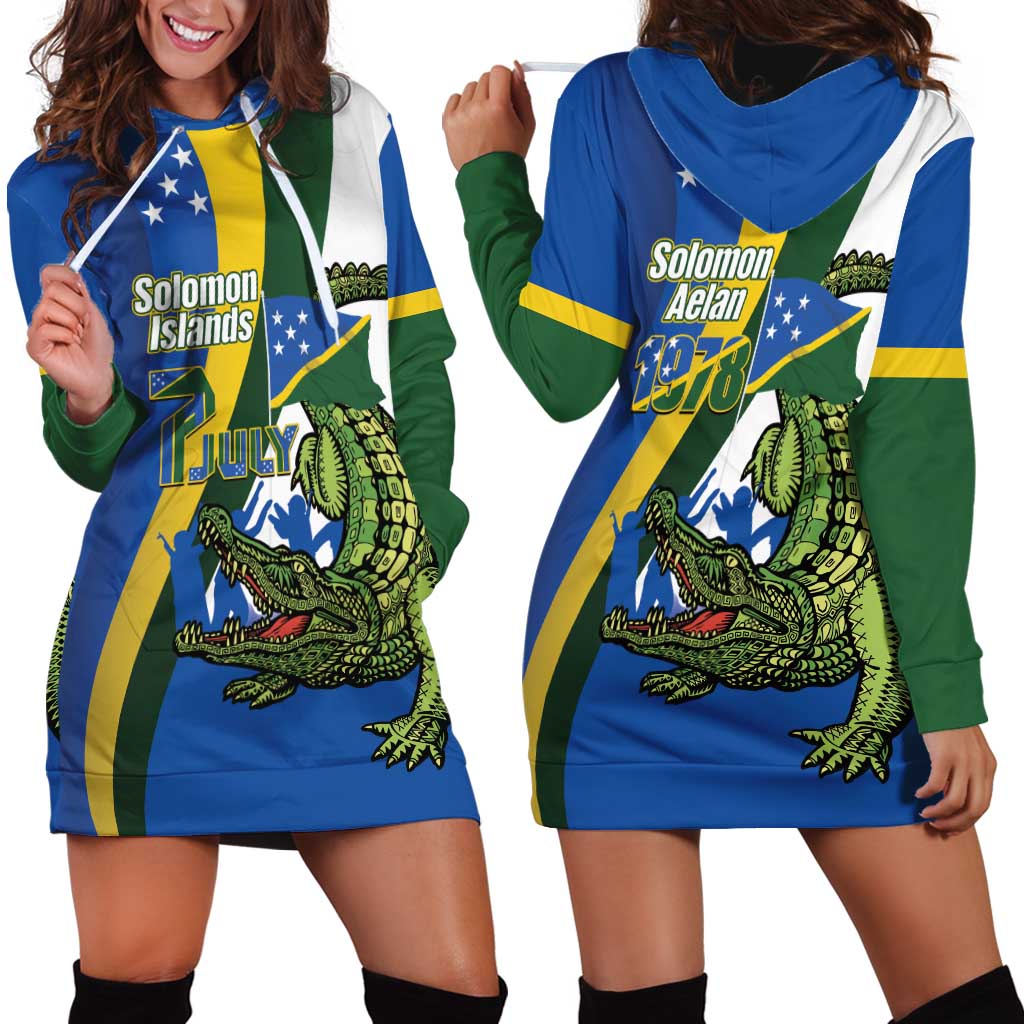 Solomon Islands Independence Day Hoodie Dress Happy 7 July Crocodile Flag Style