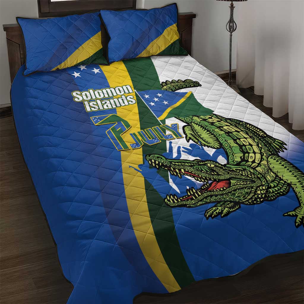 Solomon Islands Independence Day Quilt Bed Set Happy 7 July Crocodile Flag Style