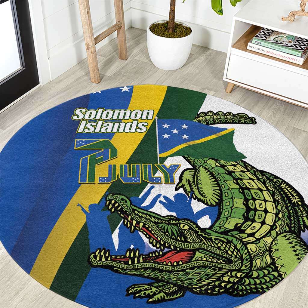 Solomon Islands Independence Day Round Carpet Happy 7 July Crocodile Flag Style
