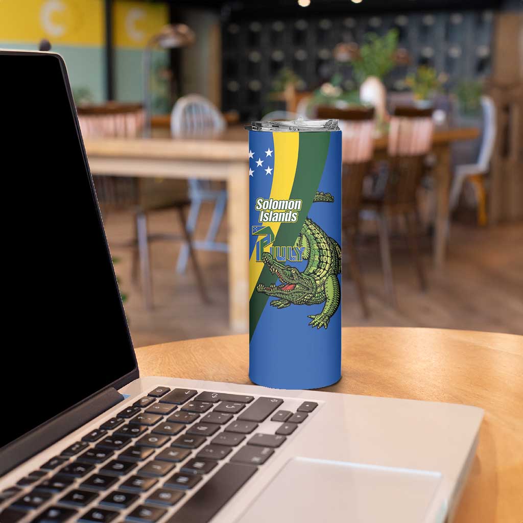 Solomon Islands Independence Day Skinny Tumbler Happy 7 July Crocodile Flag Style
