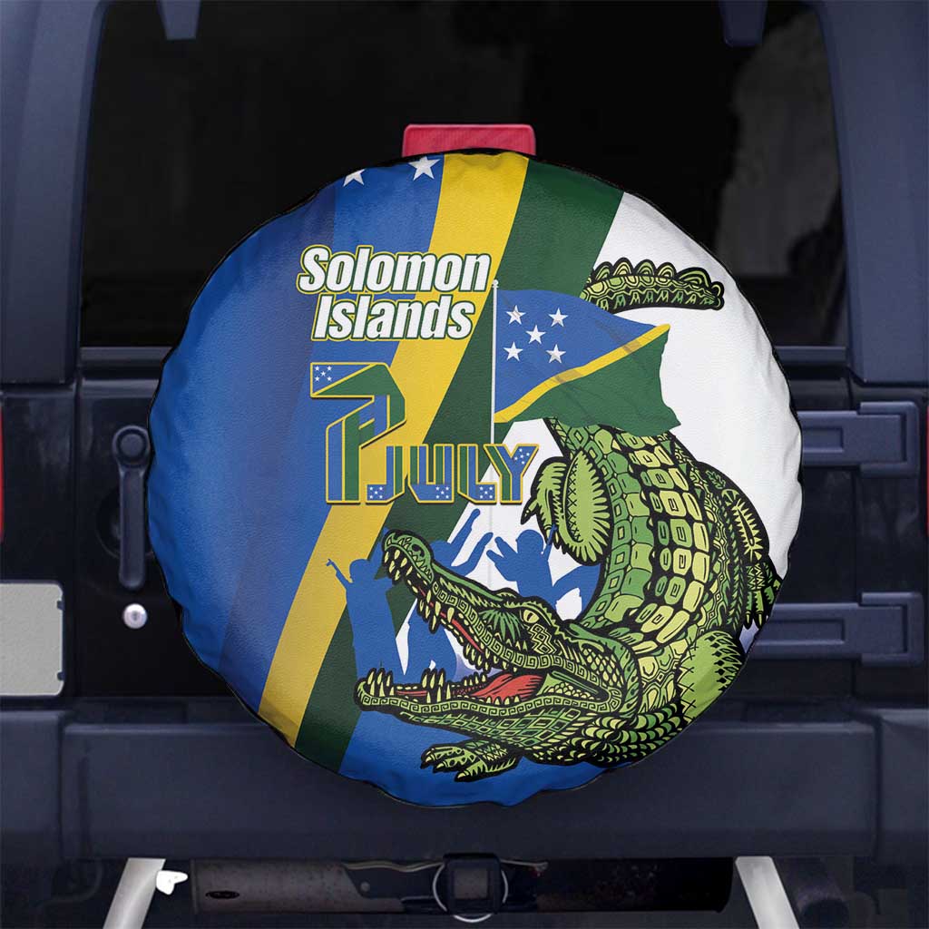 Solomon Islands Independence Day Spare Tire Cover Happy 7 July Crocodile Flag Style