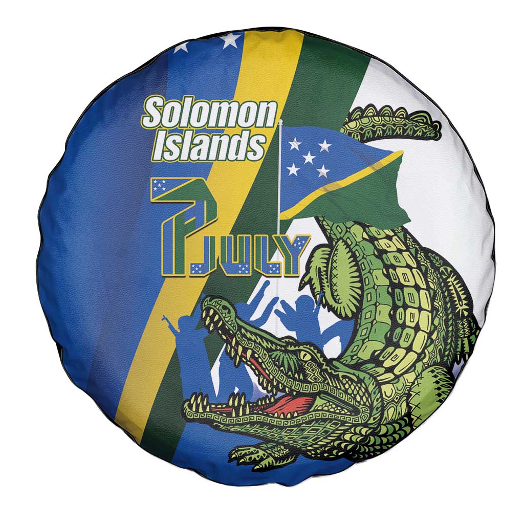Solomon Islands Independence Day Spare Tire Cover Happy 7 July Crocodile Flag Style