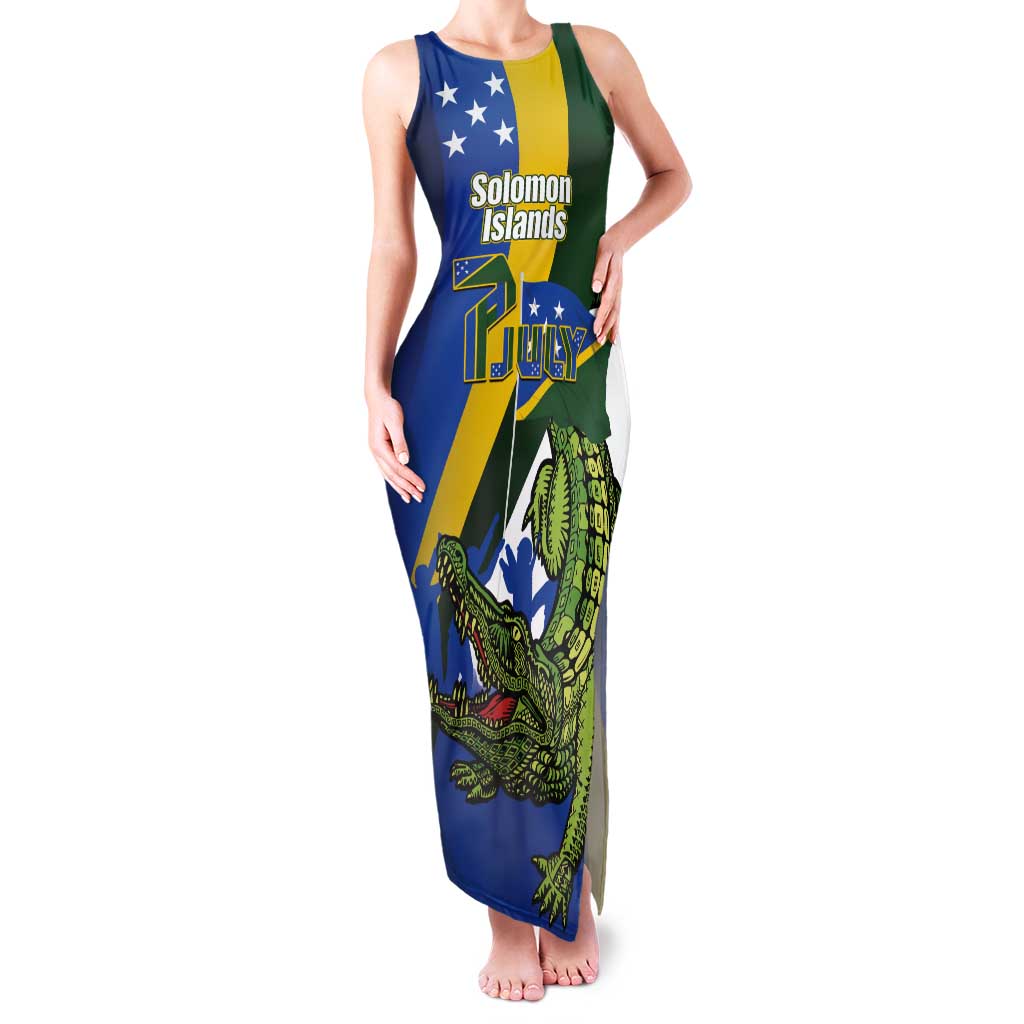 Solomon Islands Independence Day Tank Maxi Dress Happy 7 July Crocodile Flag Style