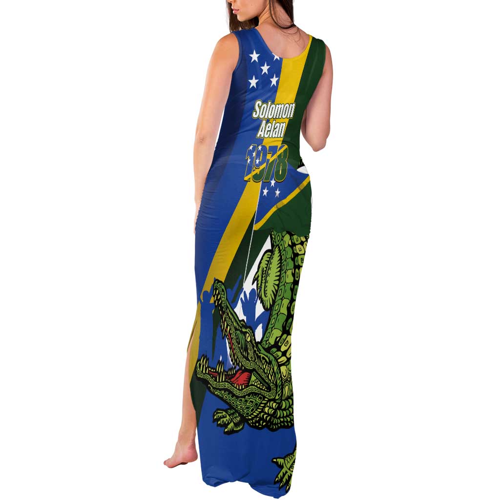 Solomon Islands Independence Day Tank Maxi Dress Happy 7 July Crocodile Flag Style