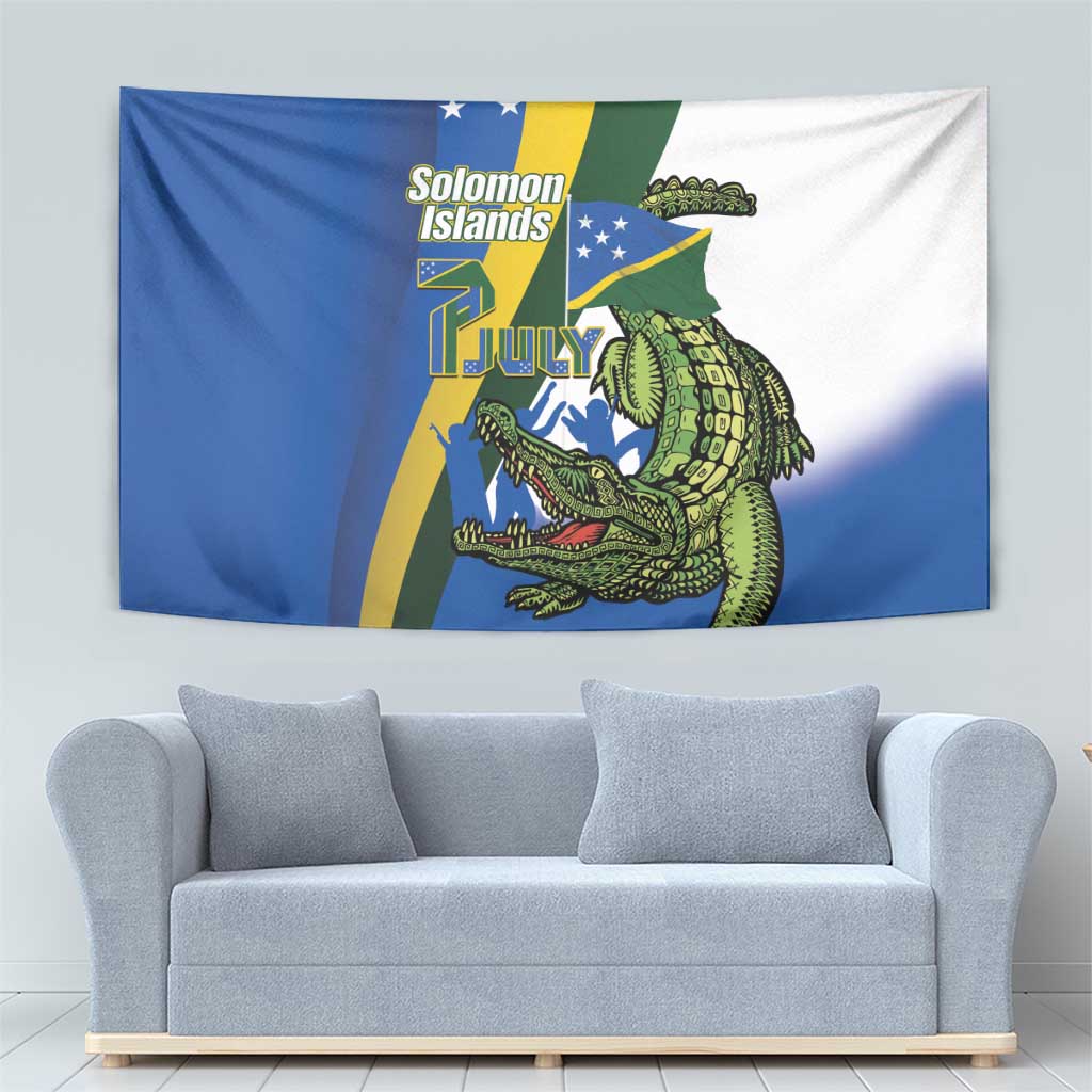Solomon Islands Independence Day Tapestry Happy 7 July Crocodile Flag Style