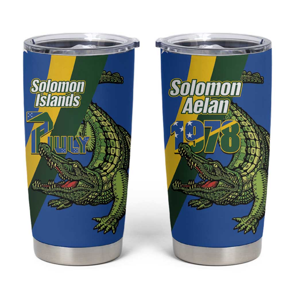 Solomon Islands Independence Day Tumbler Cup Happy 7 July Crocodile Flag Style LT14 Blue - Polynesian Pride