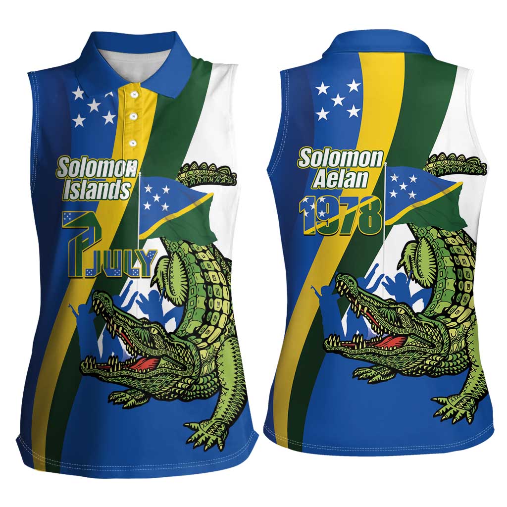 Solomon Islands Independence Day Women Sleeveless Polo Shirt Happy 7 July Crocodile Flag Style