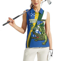 Solomon Islands Independence Day Women Sleeveless Polo Shirt Happy 7 July Crocodile Flag Style