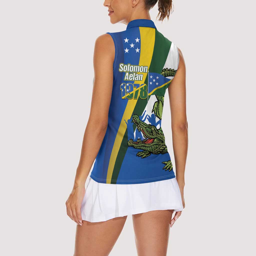 Solomon Islands Independence Day Women Sleeveless Polo Shirt Happy 7 July Crocodile Flag Style