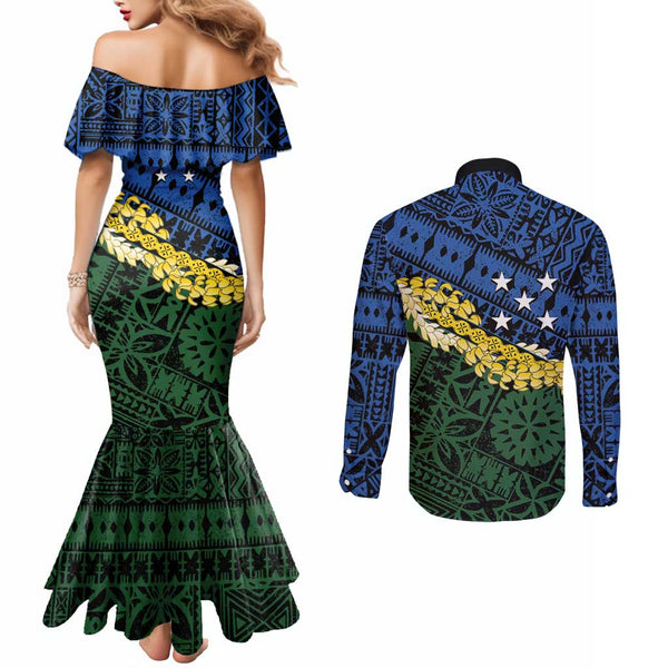 Polynesian Couples Matching Mermaid Dress and Long Sleeve Button Shirts Dog Lover With Beagle - Sunset At The Beach Brown Ver LT7